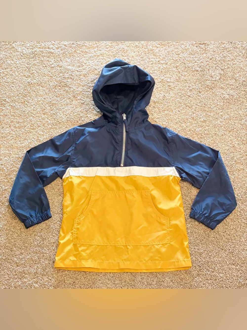 Little Rebels Boys Navy and Mustard Colorblock Hooded Windbreaker Size 4T